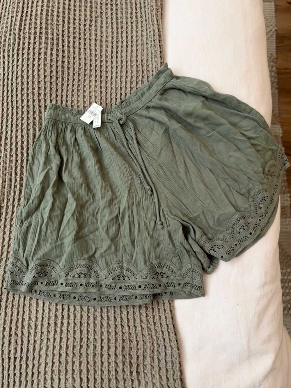 aerie Olive Crochet-Trim High-Waist Shorts
